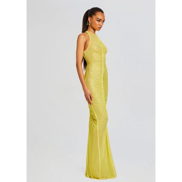 retrofete Marsann Ruched Bodycon Crystal Dress Buttercream Womens Size Medium - Picture 3 of 12